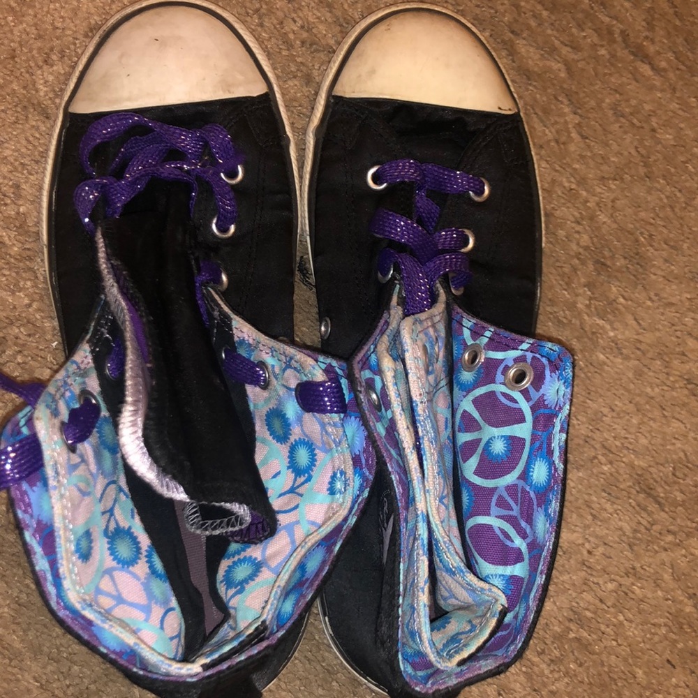 “Worn” Purple & Black Hightop Double-tongue Chucks
